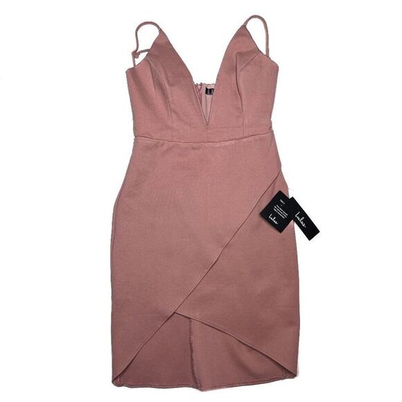 Lulu's Bodycon Mini Dress Deep V Neck Spahetti Strap Pink Women's S NWT Party - Picture 12 of 16